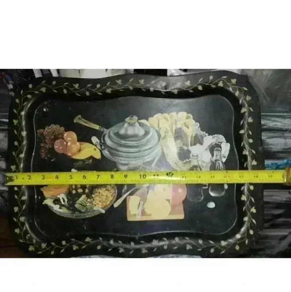Vintage Coca Cola Black Metal Serving Tray Buffet With Fruit Appetizers - Picture 5 of 5